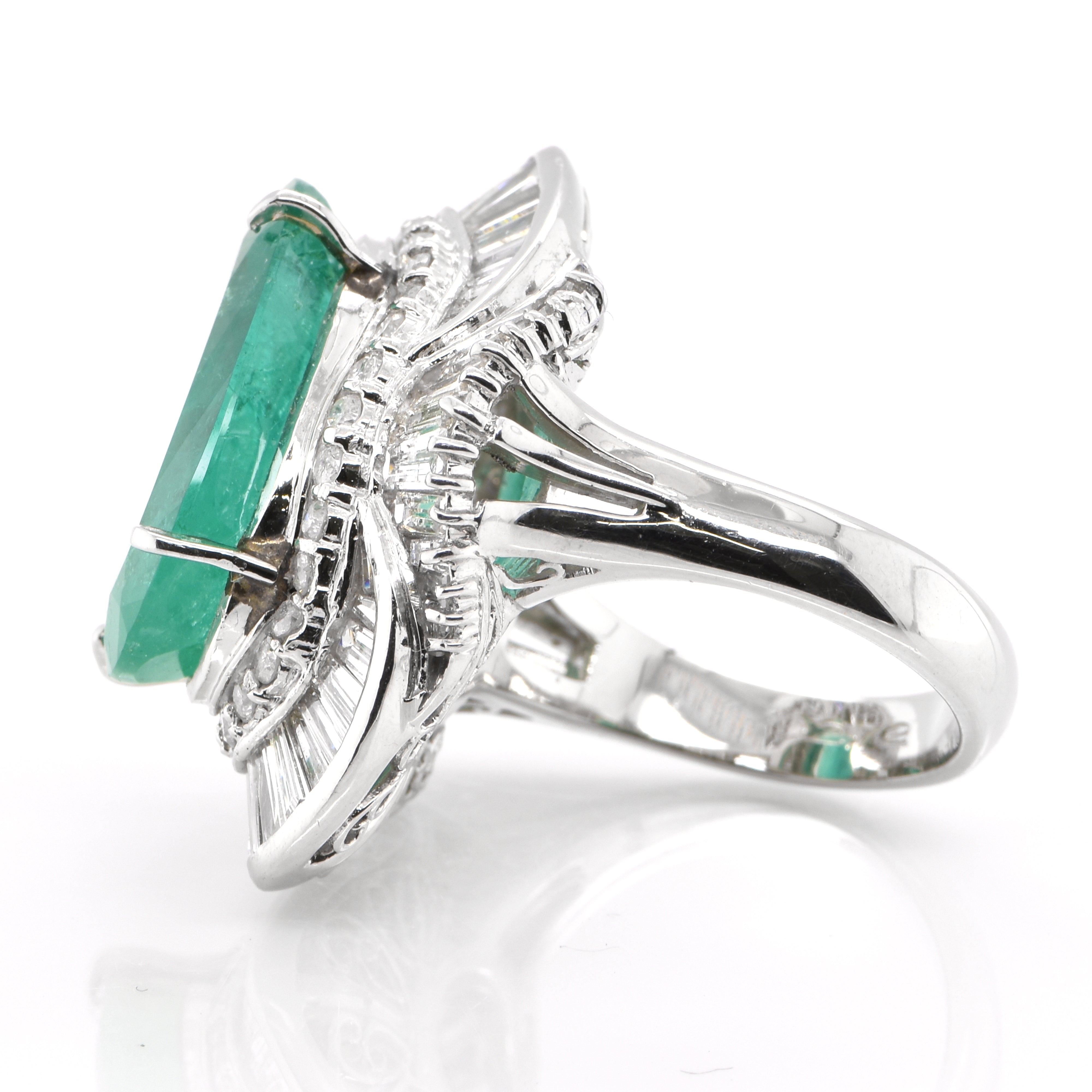 12.81 Carat Natural Emerald and Diamond Cocktail Ring set in Platinum