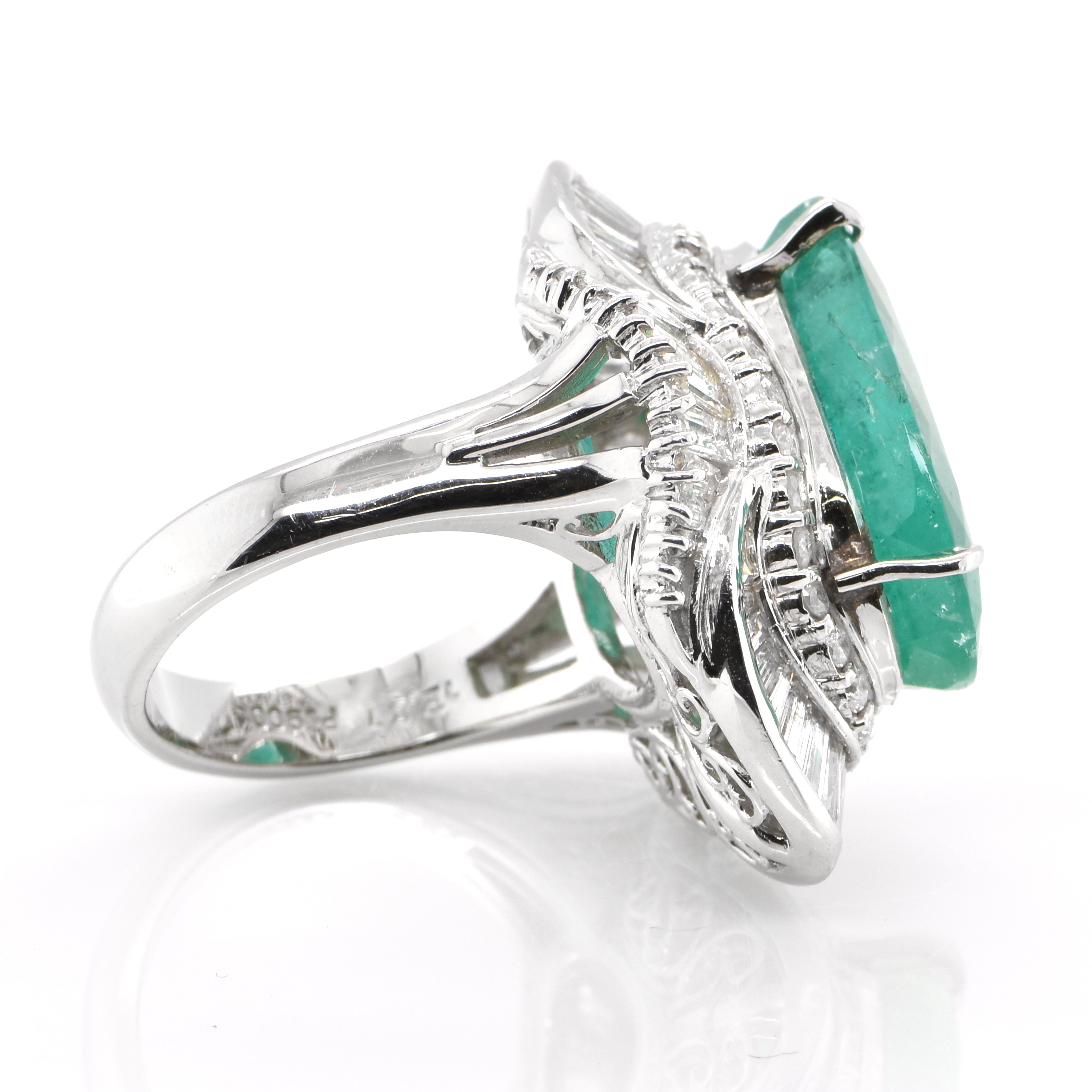 12.81 Carat Natural Emerald and Diamond Cocktail Ring set in Platinum