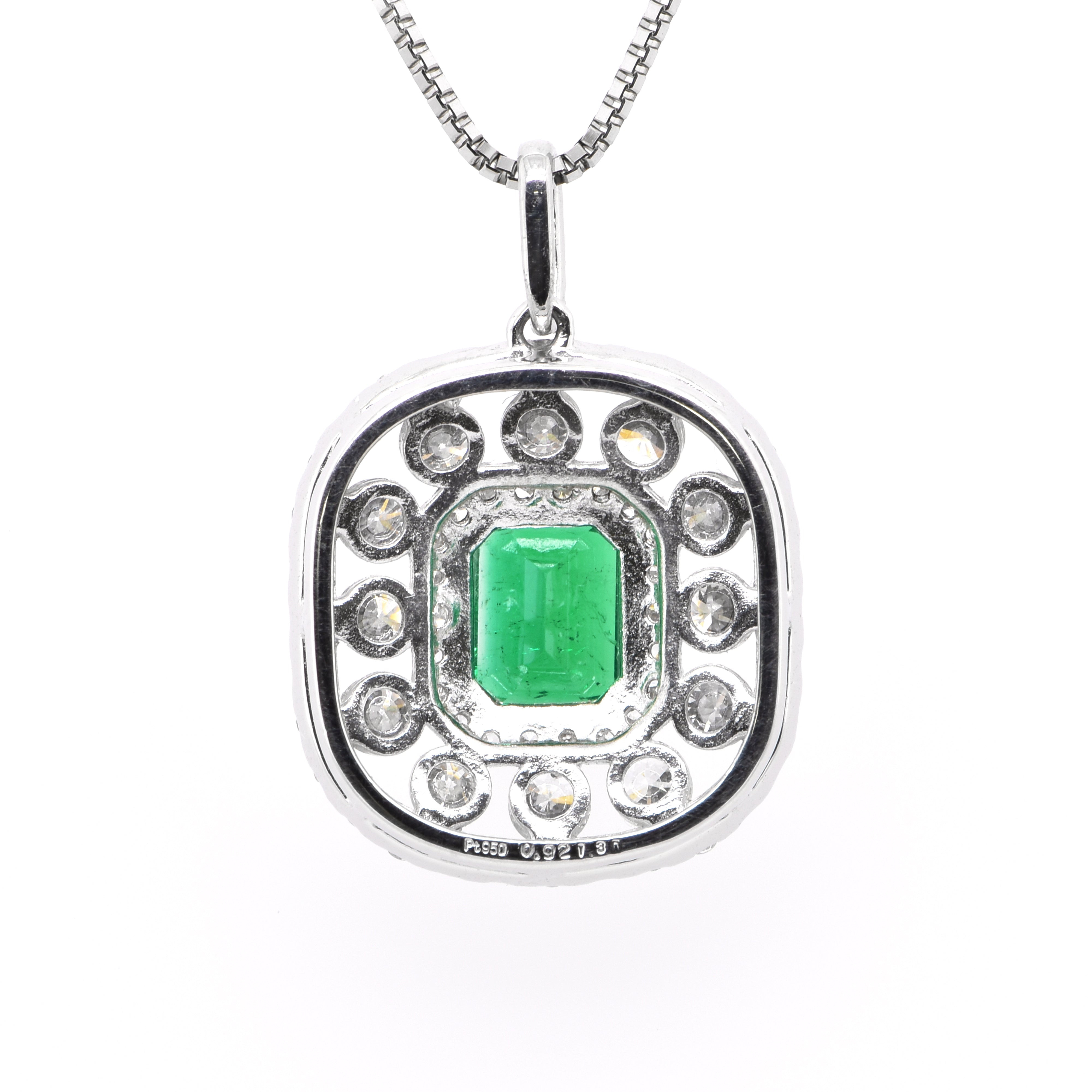 0.92 Carat Natural Emerald and Diamond Pendant set in Platinum