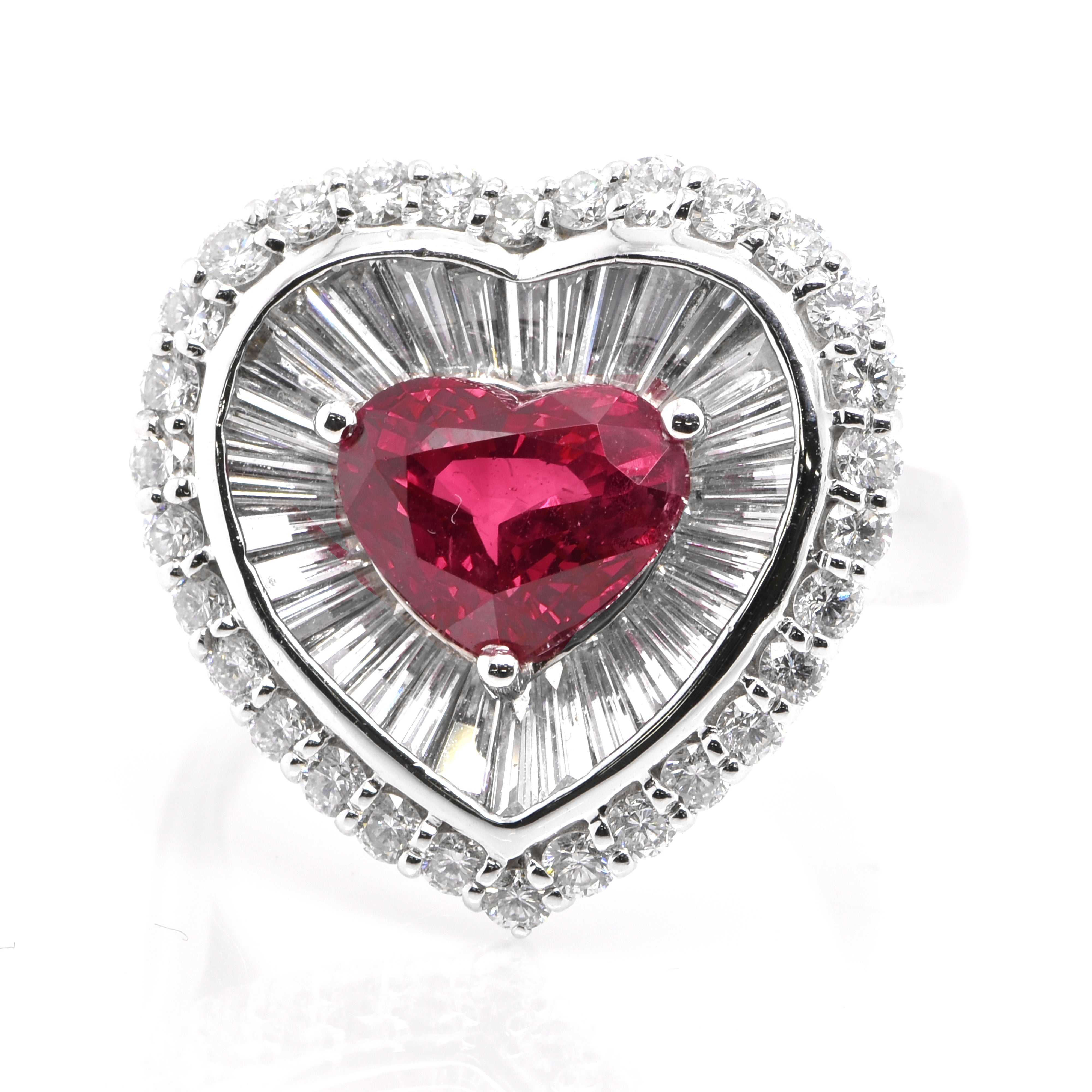3.02 Carat Natural Heart-Cut Burmese Ruby and Diamond set in Platinum